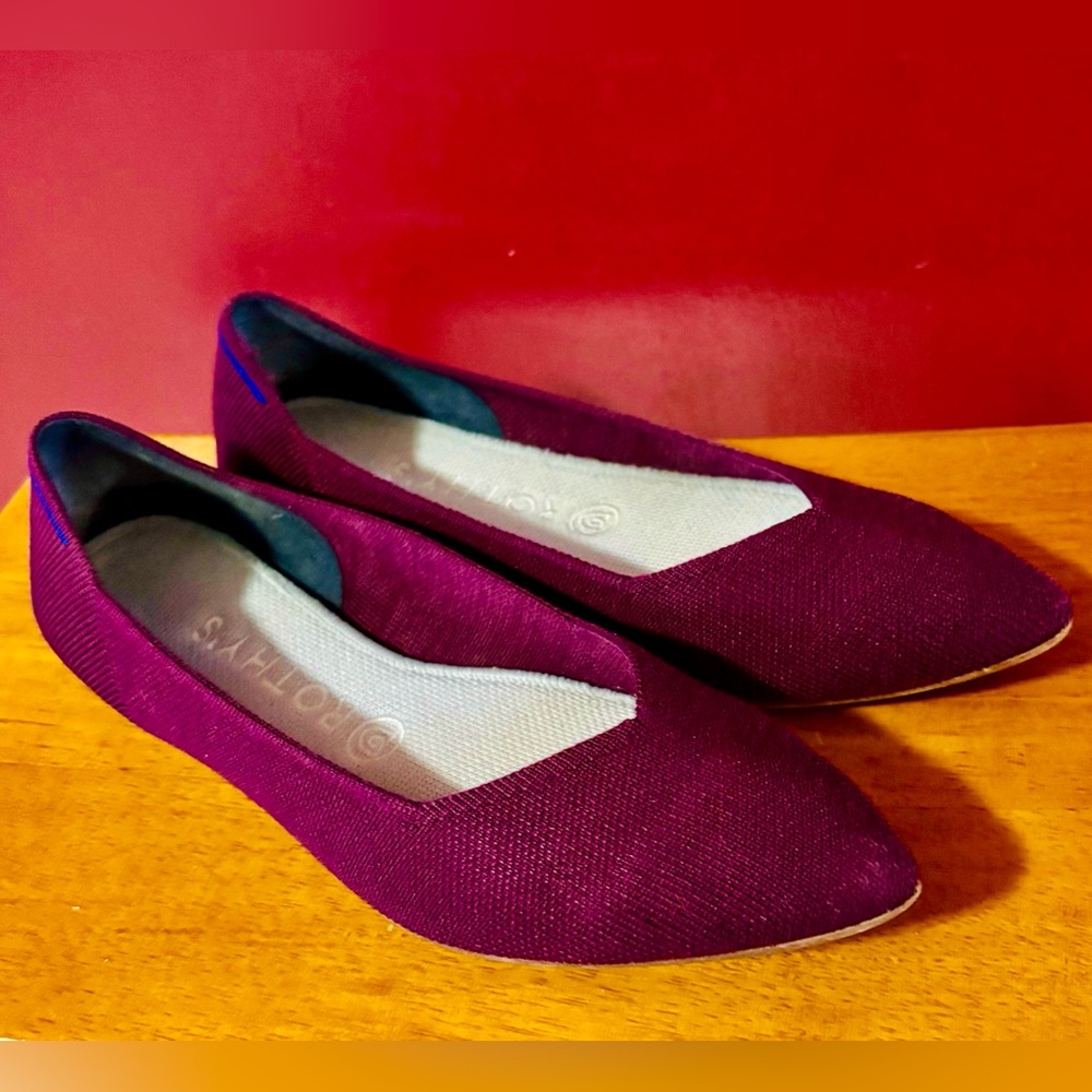 Rothy’s Aubergine Purple Merino The Point Flats Slip On shoes women size 8.5